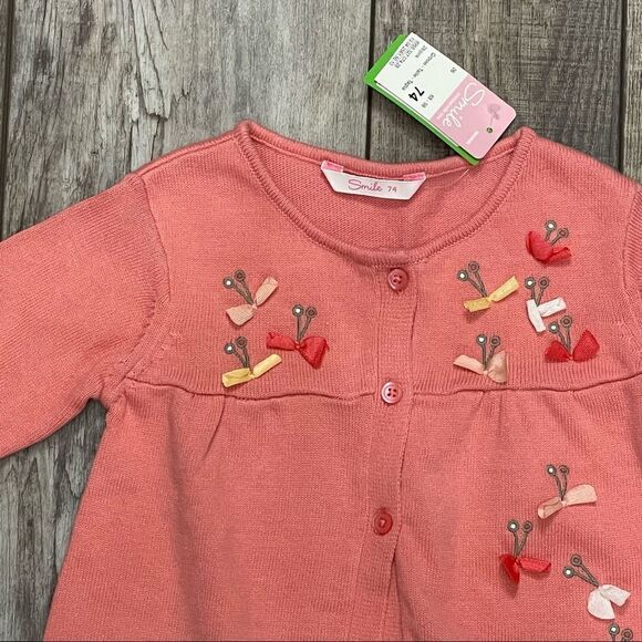 NWT Smile Brand Coral Baby Girl Button Up Sweater With Embroidery 12 months - Picture 2 of 10